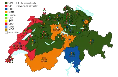 Stärkste Partei je Kanton (Parlamentswahl 2023)