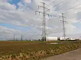 Das Umspannwerk Wolmirstedt mit der Baustelle für die Südostlink-Stromrichterhallen, 2024