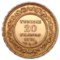 Vorgänger des Dinars: Tunesische Franc Goldmünze.