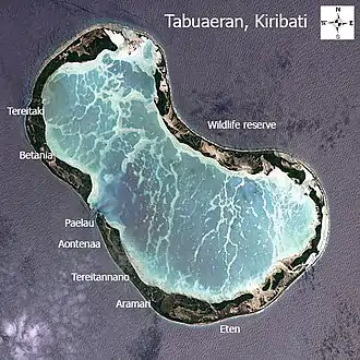 beschriftetes Satellitenfoto von Tabuaeran