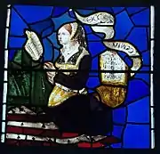 Péronnelle de Plœuc mit der Inschrift Ecce virgo (Ecce virgo concipiet et pariet filium... Seht, die Jungfrau wird empfangen und einen Sohn gebären.)