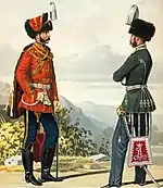 Russischer Stabsoffizier und Oberoffizier K. K. Piradskij mit Säbeltasche, 1858