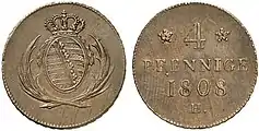 König Friedrich August I., 4 Pfennige 1808 H, Grünthal
