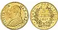 5 Lire Vatikan Gold 1857, Raugewicht 1,60 g = 1,45 g Feingold