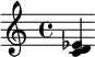  \relative c' { <c d es> } 