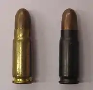 Patrone 7,62 × 25 mm M1930, links als Vollmantelgeschoss