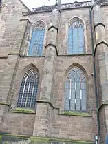 Bremer Dom, Nordseite, unten Y-Maßwerk 1502–1522, oben Flam­boyant neugotisch 1822