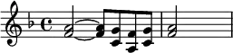 {\key f \major <f' a'>2~<f' a'>8 <c' g'> <a f'> <c' g'> <f' a'>2 \skip2}