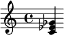 \relative c' { <c es ges> } 