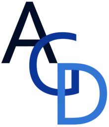 Die Buchstaben A, G und D sind diagonal in verschiedenen Blautönen von links oben nach rechts unten überlappend angeordnet.