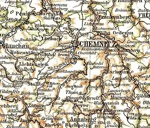 Lage der Amtshauptmannschaft Chemnitz 1905
