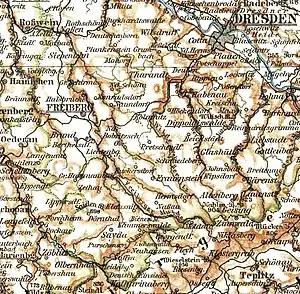 Lage der Amtshauptmannschaft Freiberg 1905