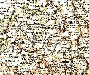 Lage der Amtshauptmannschaft Glauchau 1905