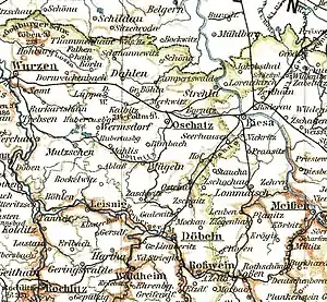 Lage der Amtshauptmannschaft Oschatz 1895