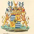 Verbessertes Wappen der Brüder und Grafen Friedrich Johann Sigismund Freiherr von Heyden und Alexander Karl von Heyden (1767)