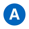 Rundes Liniensymbol mit dem weißen Buchstaben A in blau gefülltem Kreis vor neutralem Hintergrund