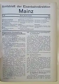 Erste Ausgabe des Amtsblatts, in dem die Reichsbahndirektion im Titel durch Eisenbahndirektion ersetzt ist, 24. August 1946.