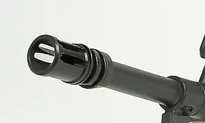 Kombination aus Kompensator und Mündungsfeuerdämpfer beim Galil ACE