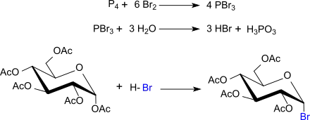 Synthese von Acetobromglucose aus Pentacetylglucose mit HBr aus PBr3