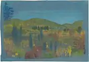 Across the Valley, Pastellkreide auf japanischem Papier (18,9 × 27 cm)