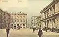 Adolphsplatz um 1900 in Richtung Nordwesten. Rechts die Börse, links das Gebäude der Deutschen Bank