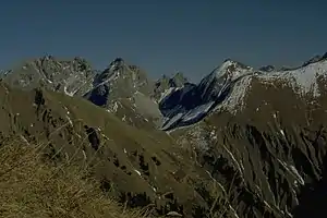 von links: Großer Wilder, Kleiner Wilder, Nördliches, Südliches Höllhorn und Jochspitze vom Kegelkopf