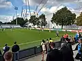 Ein Spiel der Frauen gegen AZ Alkmaar am 30. September 2018. Im Hintergrund ist die Traglufthalle zu sehen.