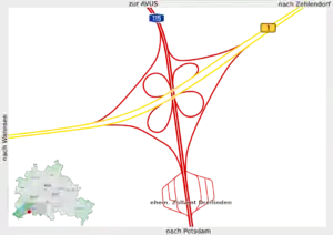Übersichtskarte Autobahnkreuz Zehlendorf