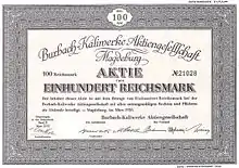 Aktien-Schein der Burbach-Kaliwerke AG