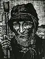 „Heideschäfer mit Schafspaten“ (Holzschnitt)