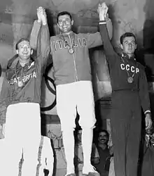 Habārovs (rechts) mit Allan Jay (links) und Giuseppe Delfino (Mitte), 1960