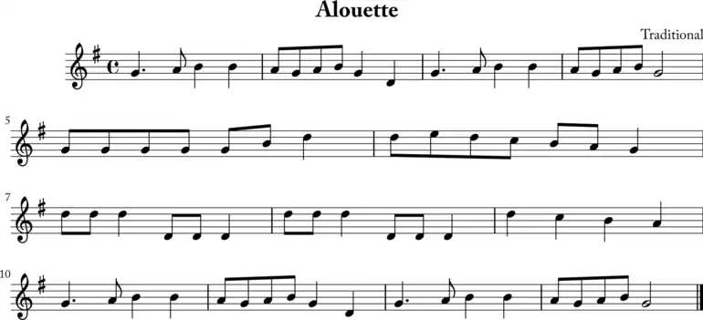 Die Melodie von „Alouette“