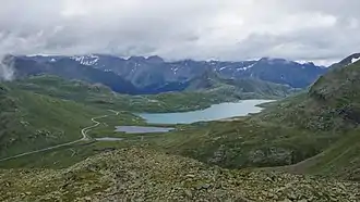 Blick aus der Diavolezza-Seilbahn zum Berninapass.