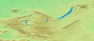 Gebirge Russlands, der Mongolei, Kasachstans und der Volksrepublik China