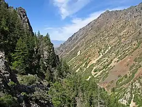 Blick in den Canyon zum Utah Valley vom Eingang des Timpanogos Cave National Monuments