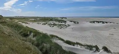Kniepsand bei Norddorf:Links die Amrumer Dünen, rechts der Kniepsand