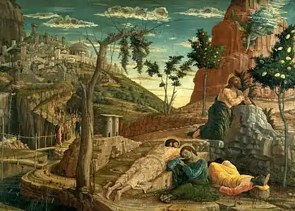 Andrea Mantegna, Christus am Ölberg (1459), Öl auf Holz, 71 × 94 cm.