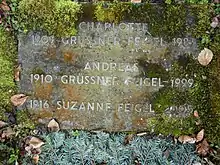 Andreas Grüssner-Feigel (1910–1999), Chemiker. Charlotte Güssner-Feigel (1909–1983). Rodolphe Feigel-Hablitz (1870–1935) Familiengrab auf dem Friedhof am Hörnli