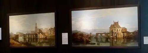 Zwei Gemälde der Pont des Treilles in Angers aus dem Jahr 1859 von George Clarkson Stanfield.
