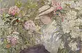 Femme lisant dans un massif de Rhododendrons, Öl auf Leinwand, um 1900