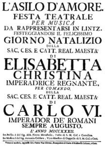 Antonio Caldara – L’asilo d’Amore – Titelseite des Librettos – Linz 1732