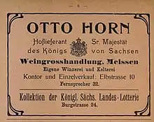 Werbeanzeige von Otto Horn im Adressbuch Meißen von 1912
