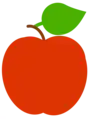 Piktogramm: Die Gegenstandsfarbe in ihrer einfachsten Form weist einfarbige Flächen auf ohne Schattierungen und Variationen. Der Apfel ist rot, der Stiel braun und das Blatt grün.