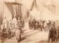 Franz Joseph von Österreich bei der Investitur von Rittern vom Goldenen Sporn bei seiner ungarischen Krönung, 1867