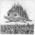Fliegender Dom. Radierung 2000, 7.0 cm x 7.0 cm