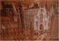 La cathedrale blanche. Schwarzer Farbstift, weiss gehöht auf rotbraunem Grund, 2000, 100 cm x 70 cm