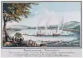 Neptun und Seepferd bei einem Übungsmanöver zu einer Seeschlacht auf dem Zürichsee 1783.