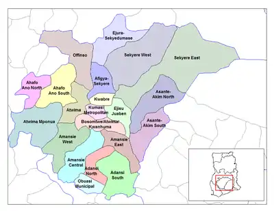 Lage des Distrikts Kwabre innerhalb der Ashanti Region
