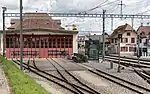 ASm- (Ex-BTI-) Fahrzeugremise und Bahnhof Täuffelen