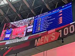 Craig Gill (links, auf der Videoleinwand der Olympischen Spiele 2021) – ausgeschiedenals Vierter der dritten Vorausscheidung